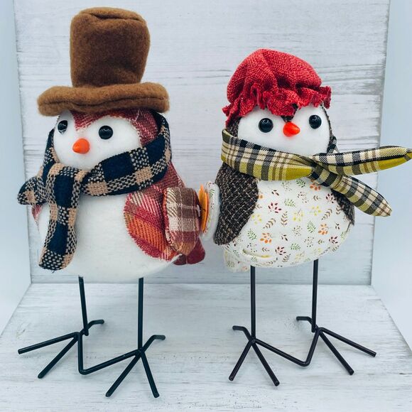 Fall Harvest Male Female Fabric Birds in Tophat Scarves Metal Legs/Feet - Picture 3 of 9